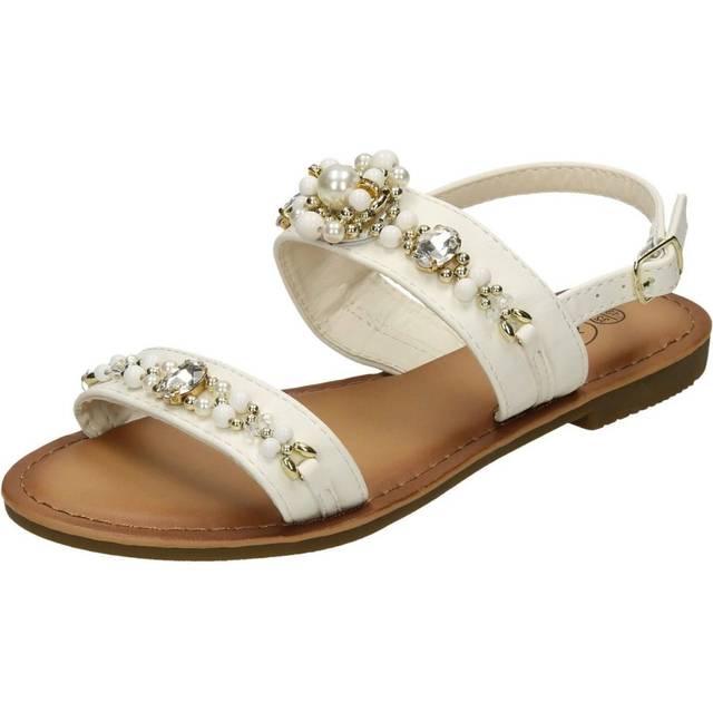 (UK 11 Child, White) Girls Spot On Pearl Jewel Trim Sandals