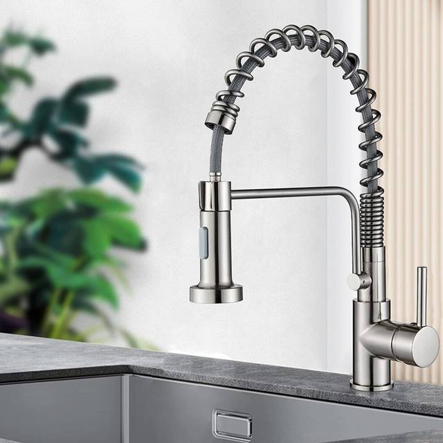 Kitchen Sink Mixer Taps Brushed Nickel Kitchen Tap with Pull Out Spray 360Â° Single Handle Kitchen Tap