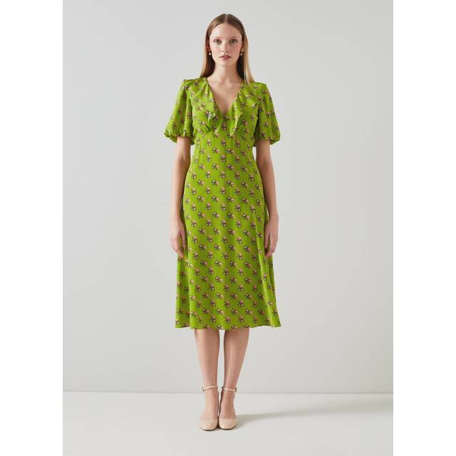 Lime Floral Edeline Silk Midi Dress - Green (12)