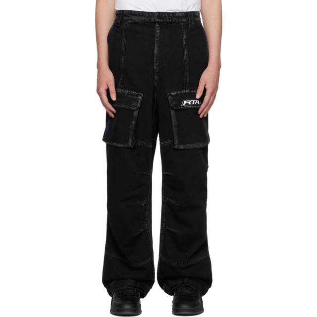 RTA Black Wide-Leg Denim Cargo Pants - BLACK OUTLINE - WAIST US 28