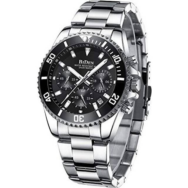 Mens Watches Men Designer Chronograph Military Waterproof Analogue Quartz Watch Men Stainless Steel Wrist Watch Fashion Large Date Watches for Men - Silver