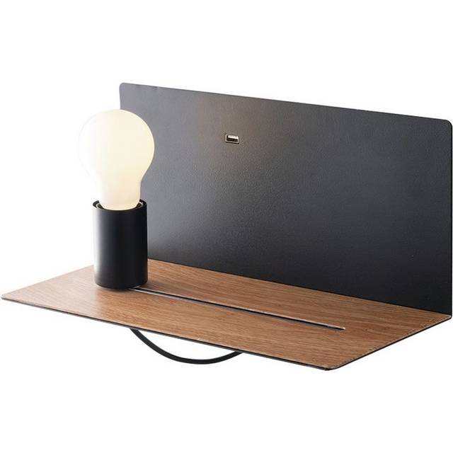 Fan Europe Flash Reading Usb Wall Lamp Shelf, Black, Wood, E27