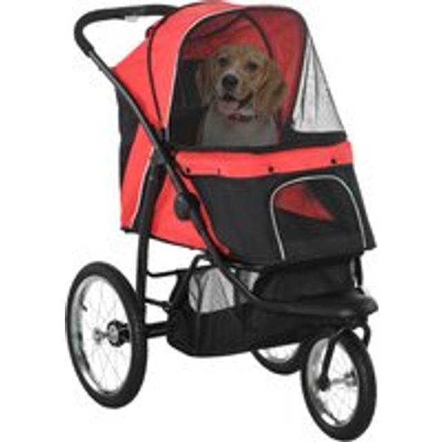 PawHut Three-Wheel Pet Stroller, for Medium, Small Dogs, Foldable Cat Pram - Red
