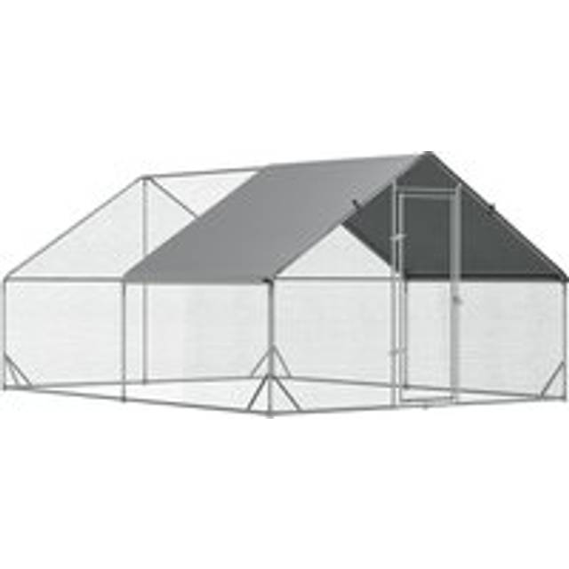 Pawhut Walk-in Chicken Coop Run Cage, Large Galvanized Chicken House, Hen Poultry House Rabbit Hutch Pet Playpen W/ Water-resist Cover, 3 X 4 X 2m
