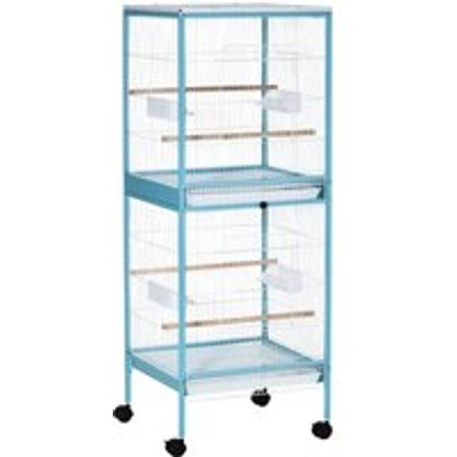 PawHut 2-In-1 Large Bird Cage Aviary, Mobile, Slide-out Trays, Wooden Perch, Feeding Bowls, for Finches Canaries Budgies, Sky Blue Aosom UK