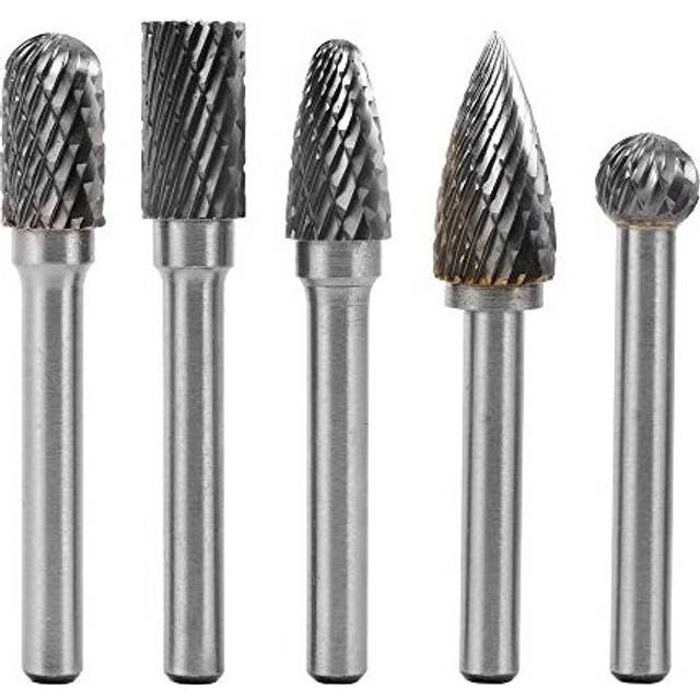 Mesee 5 Pieces Carbide Burr Set, 10mm Double Cut Tungsten Carbide Rotary Carving Burrs with 6mm Shank Die Grinder Bit Polishing Tool for Woodwork