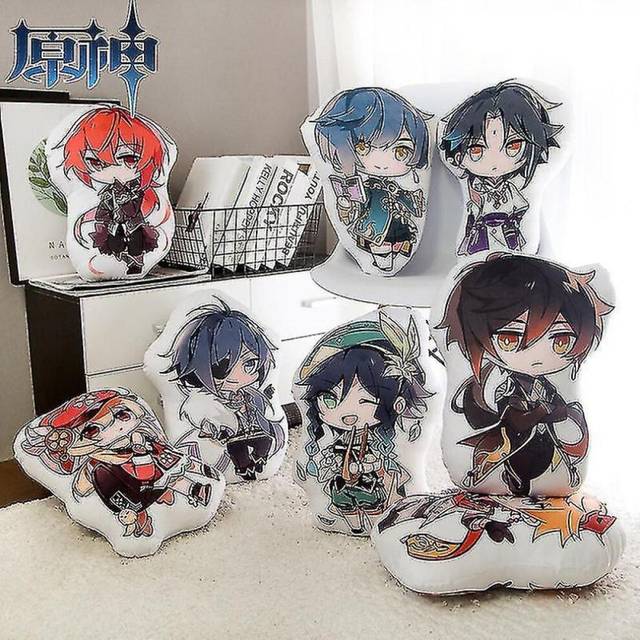 Genshin Impact God Anime Plush Pillow Toy Aether Lumine Sora Hotaru Diluc Venti Mona Stuffed Doll Double Sided Pattern Gift