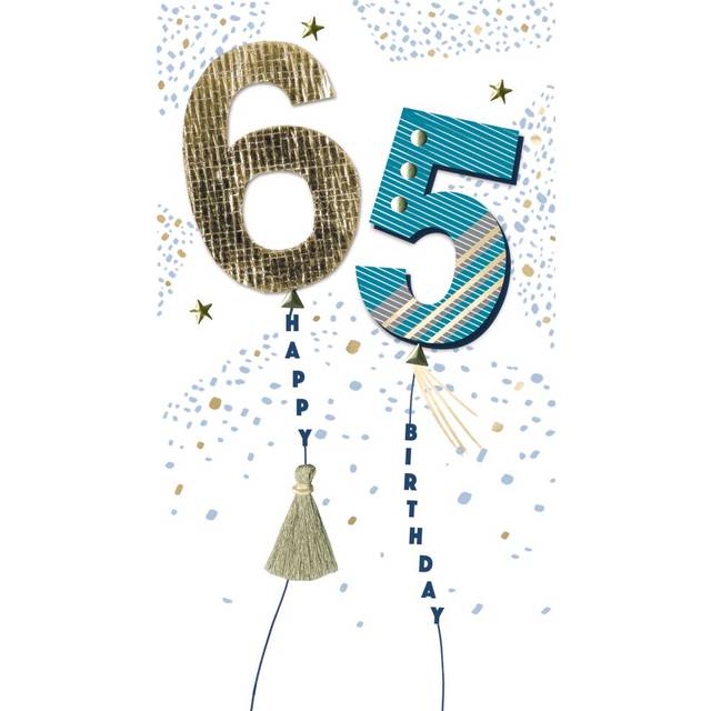 Happy 65th Birthday Card Embellished Balloons Champagne Greeting Card