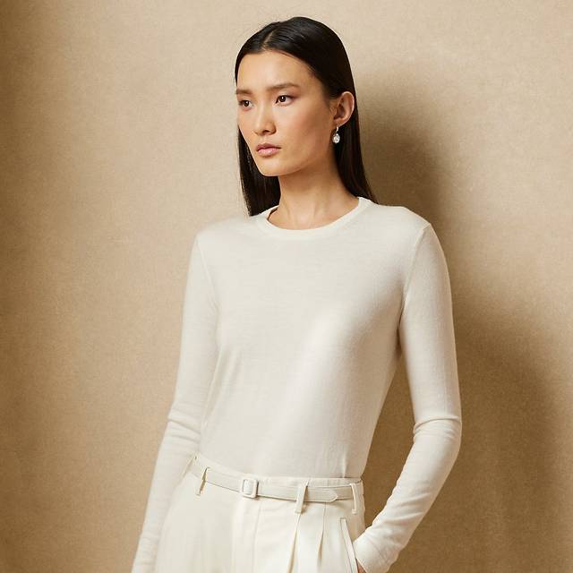 Cashmere Jersey Crewneck Sweater - CREAM - Large