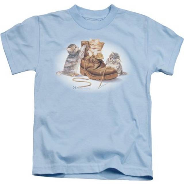Trevco Sportswear WW153-KT-3 Wildlife Playful Kittens Youth Short Sleeve T-Shirt, Light Blue - Small