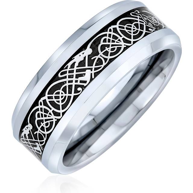 Two Tone Black Silver Celtic Knot Dragon Inlay Couples Titanium Wedding Band RingsÂforÂMen for Women Comfort Fit 8MM