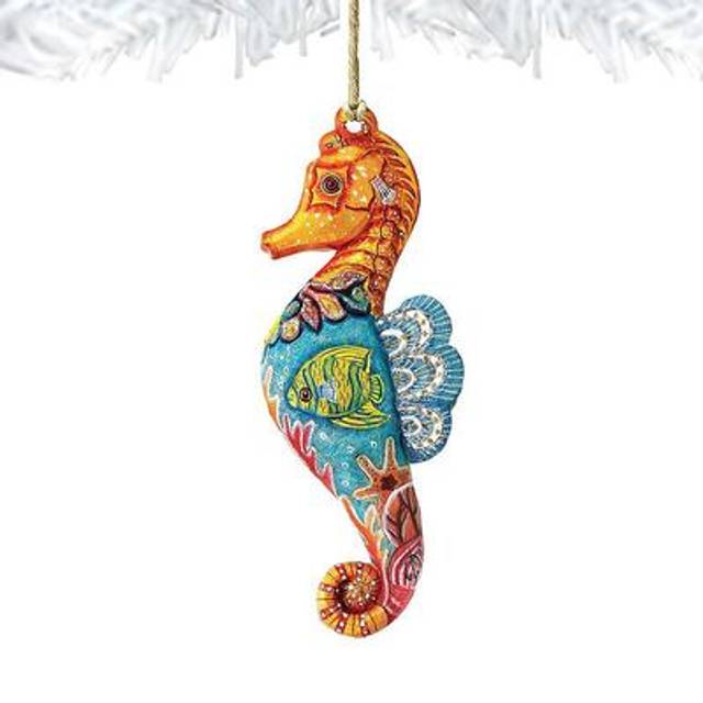 Designocracy Seahorse Christmas Wooden Ornaments Set of 2 by G. DeBrekht - 8126111-S2