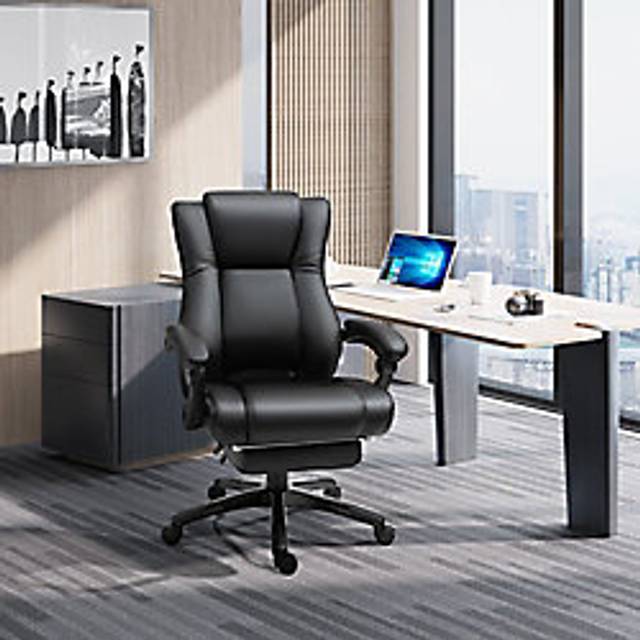 Vinsetto Executive Home Office Chair High Back PU Leather Recliner, with Foot Rest, Black