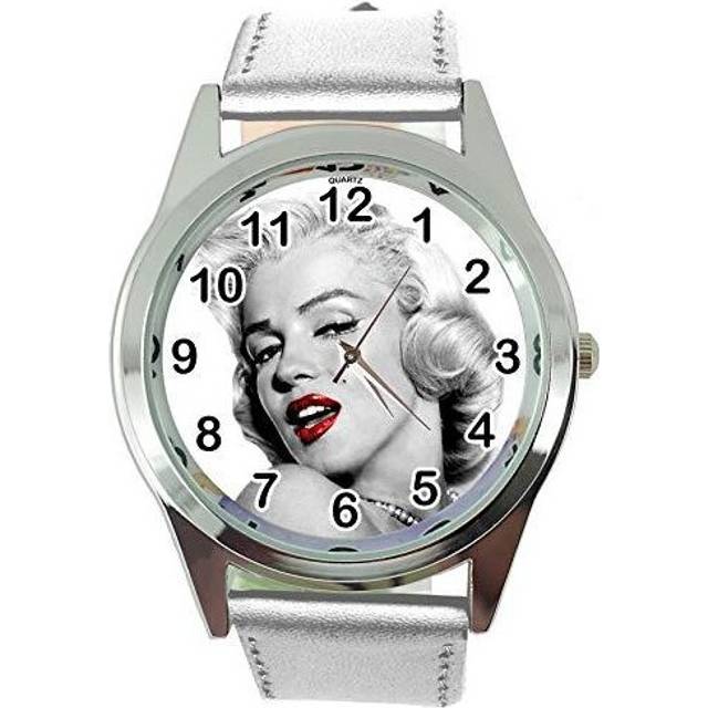 Womens Watch Analogue Quartz with Real Leather Band Silver Round Marilyn Monroe