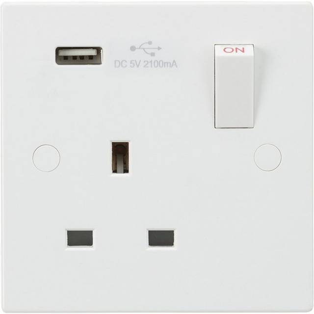 KnightsBridge 13A 1G Switched Socket with USB Charger 5V DC 2.1A