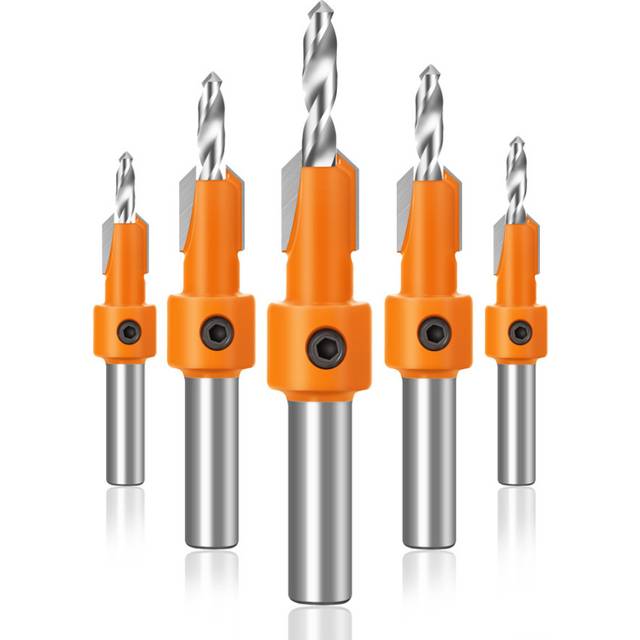 5Pcs 10mm Carbide Tip HSS Woodworking Countersink Drill Router Bit Set 8mm Shank Screw Extractor Remon Demolition for Wood Milling Cutter