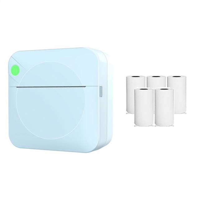 Mini Portable Thermal Label Printer Student Wrong Question Photo Barcode Printer Label Printer with Thermal Paper Blue