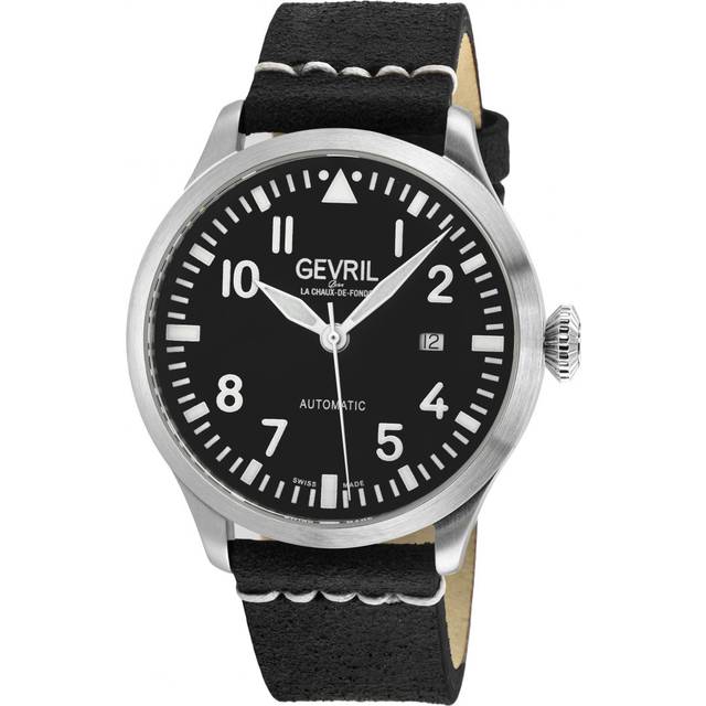 Vaughn 43502 Swiss Automatic Sellita SW200 Black Dial Genuine Italian Black Leather Watch - One Size