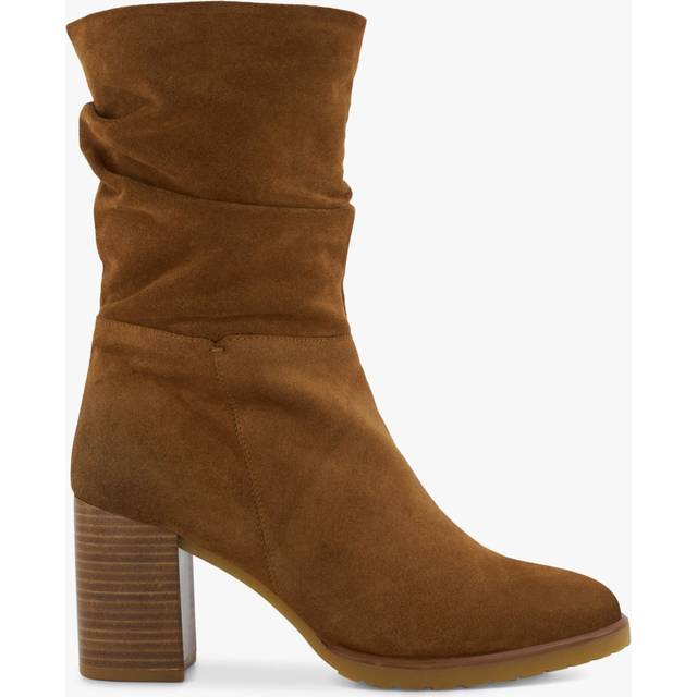 Dune London Womens Ladies PROMINENT Ruched Block-Heeled Ankle Boots - Tan Suede - Size UK 8