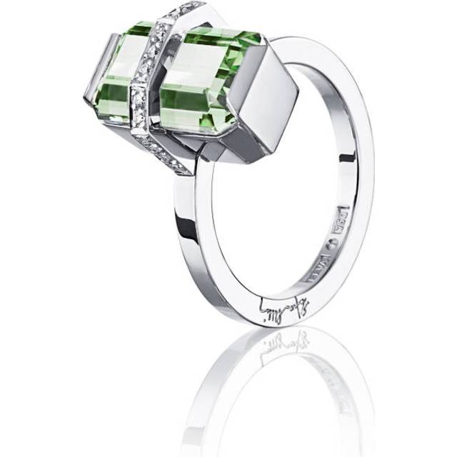Little Bend Over - Green Quartz Ring Vitguld 19.50 mm