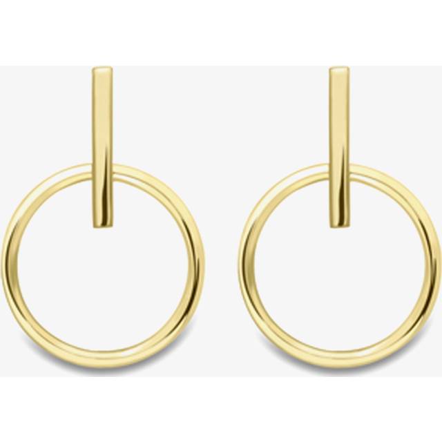 9ct Yellow Gold Bar & Open Circle Stud Dropper Earrings ER548