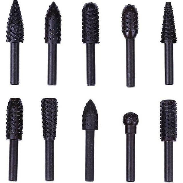 10pcs Rotary Burr Set 6mm Shank Wood Carving Polish Grinding Rasp Drill Bit Tool