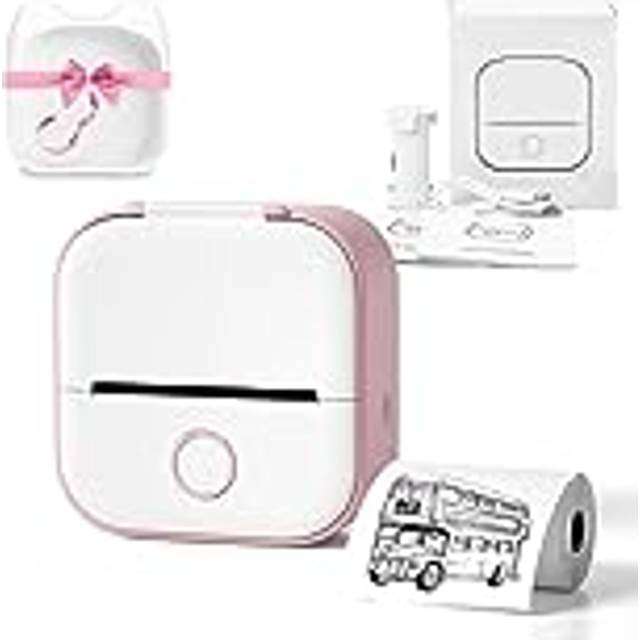 Mini fickskrivare – Mini skrivare med tryckverktyg, 2023 ny snabbutskrift bärbar mini termisk skrivare, trådlös bluetooth fotoskrivare bärbar klistermärke skrivare (rosa)