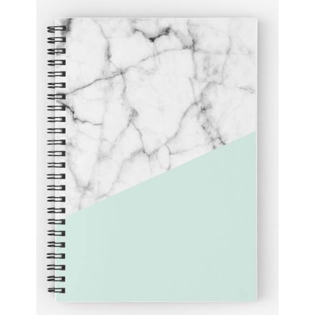 Spiral Notebook Real White marble Half pastel Mint Green A5 120 Pages