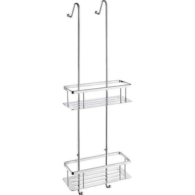 Chrome Hanging Shower Double Basket Caddy with Hooks - Silver - One Size