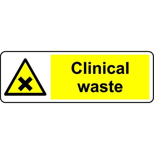 Clinical waste safety sign (L) - 1mm Plastic sign - 150mm x 50mm