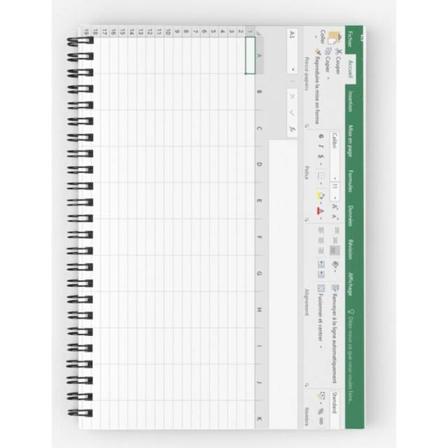 Spiral Notebook Excel spreadsheet A5 120 Pages