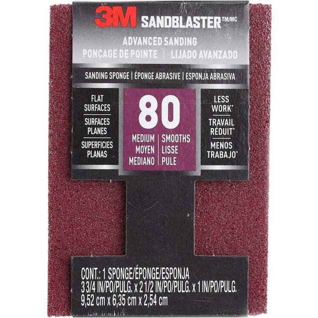 3M SandBlaster Sanding Sponge, 80 Medium Grit (9.5 x 6.3 x 2.5 cm)