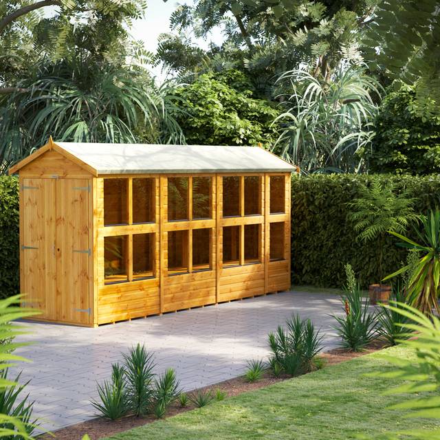 Powersheds Apex Roof Double Door Potting Shed 14ft x 4ft - Golden Brown