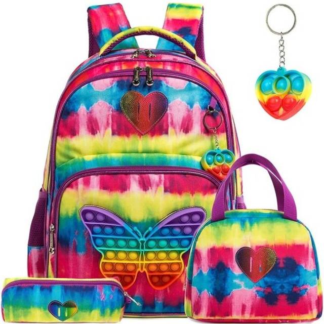 (Red) School Bags 3 In 1 Kids Bags for Girls Kawaii Backpack Waterproof Children School Bags