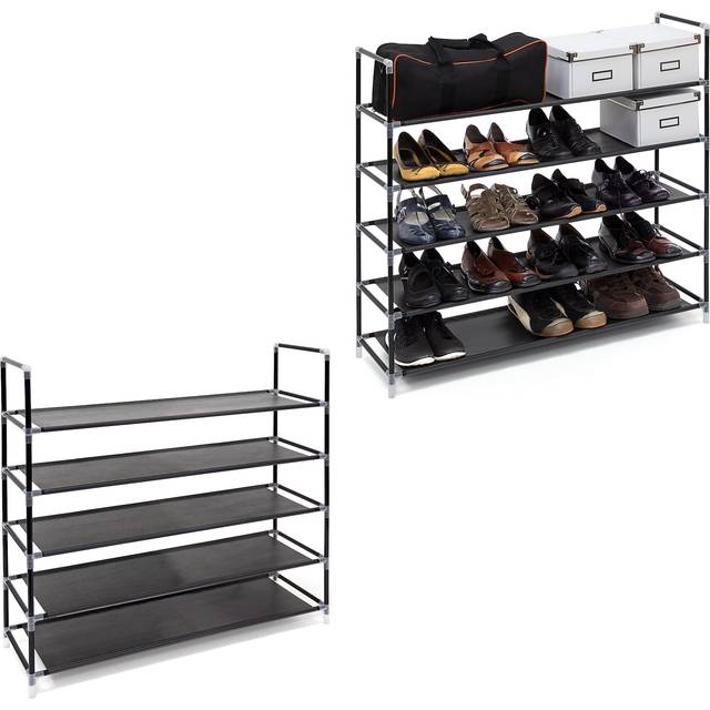 Set of 2 Relaxdays Shoe Rack With Handles, Fleece Fabric, 90.5 x 87 x 29.5 cm, 5 Shelves for 20 Pairs of Shoes, Black