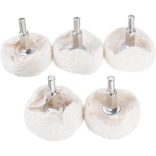 5Pcs 6mm Shank Cotton Dome Polishing Buffing Wheel Drill Brush For Abrasive T-shaped White Cloth Mirror Buffer Pad Grinding Tool