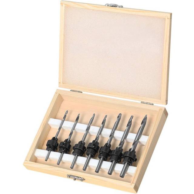 7Pcs 4241 HSS Countersink Drill Bits Set Wood Screw Hole Cutter Tapered Adjustable Stop Collar