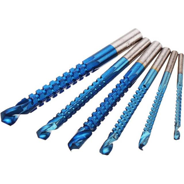 6Pcs 3-8mm Blue Nano Coated Grooving Drill HSS Drill Bit Plastic Metal Hole Grooving