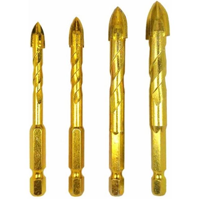 (4pcs) 4/6/8Pcs 1/4 Inch Hex Shank Twist Glass Bits Set Titanium Ceramic Drilling 6-12mm Tile Concret Cross Tip Hole Bit