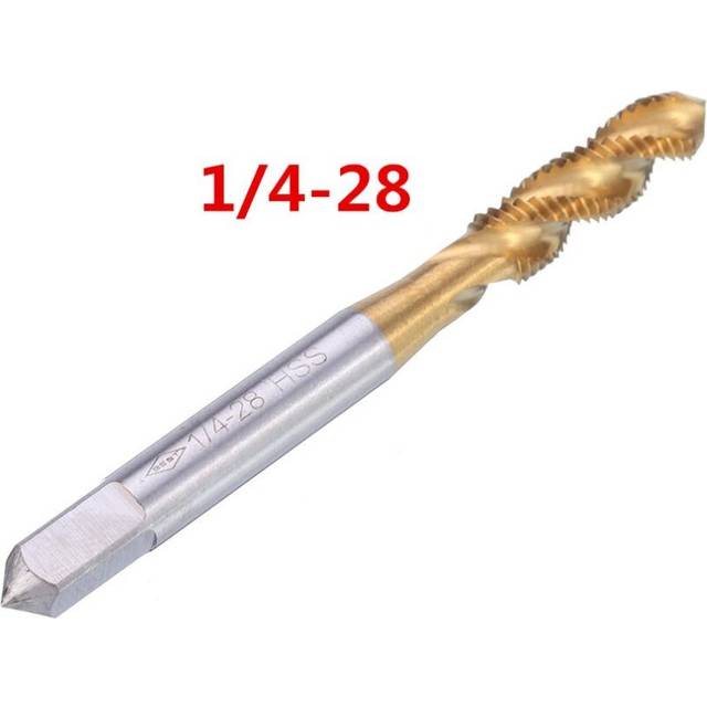 (1/4-20) HSS Spiral Flute Hand Tap Imperial Titanium Coated Machine Screw Plug Tap Drill