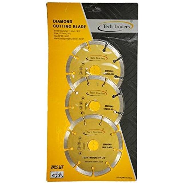 Tech Traders  3 x 115mm 4.5&quot Diamond Disc Cutting Blade Angle Grinder Stone Brick Concrete