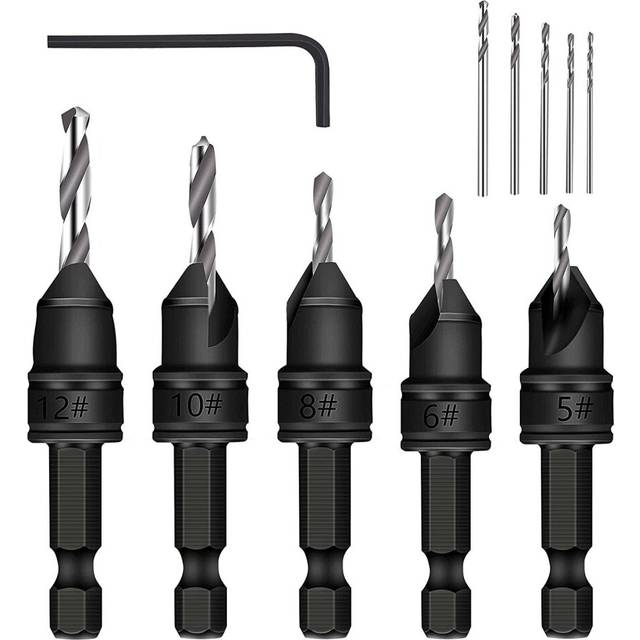 5pcs 82 Degree Countersink Drill Bit Set for Wood Quick Change Chamfered Adjustable Drilling Woodworking Tool