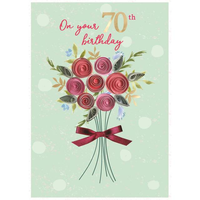 70th Birthday Flower Bouquet Embellished Birthday Greeting Card Autograph Cards
