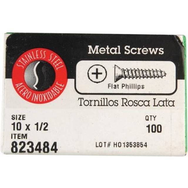 823484 10 x 1 in. Phillips Flat Head Sheet Metal Screw  Stainless Steel - Box of 100
