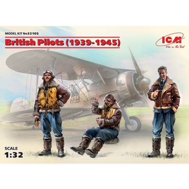 ICM 32105 British Pilots (1939-1945) 3 figures 1:32 Plastic Model Figures Kit