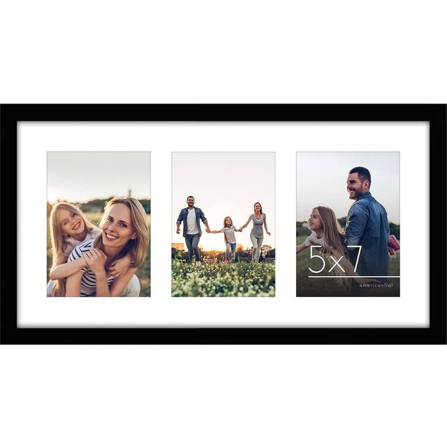 10x20 Panoramic Picture Frame in Black - Three 7x5 Photo Frame Openings with Shatter Resistant Glass - Multi Aperture Panoramic Frame, Horizontal and