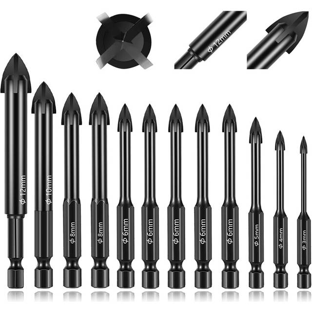 Glass Concrete Drill Bit Set Cross Hex Tile Ceramic Drill Bits Cemented Carbide Set Universal Drilling Tool Hole Opener for Wall