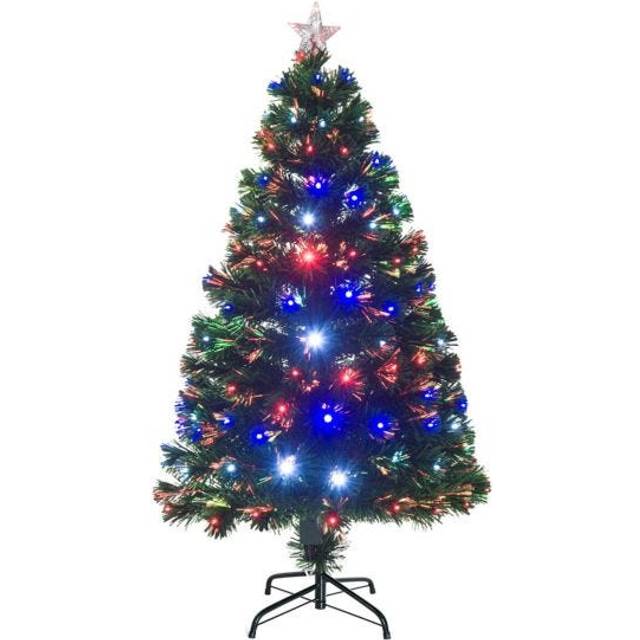 Homcom 4ft Pre Lit Christmas Tree Artificial Tree With Multi-coloured Fiber Optic Led Light(4ft (120cm))