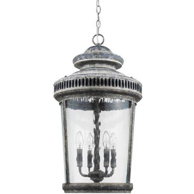 HomeRoots 398128 26.25 x 15 x 15 in. Kingston 4-Light Antique Lead Foyer Pendant with Curved Water Glass Panes