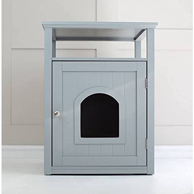 Wooden Cat Washroom & Litter Tray - Grey - One Size